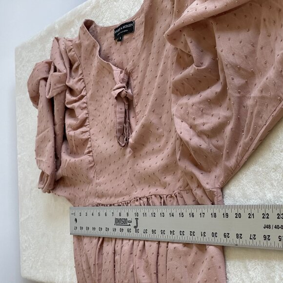 Tancredi & Morgen Womens Blush Pink Swiss Dot Ruffle Peasant Blouse Large - Picture 5 of 6